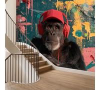 Photo Wallpaper Panoramic Custom Mural 250 x 175 cm Street Art Graffiti Animals Chimpanzees 3D Effect Photo Wallpaper Mural Wall Poster Decor for Living Room Bedroom Office and Kids Room, Color