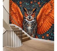Photo Wallpaper Panoramic Custom Mural 400 x 280 cm Realistic Animals Long Eared Owl Owl 3D Effect Photo Wallpaper Mural Wall Poster Decor for Living Room Bedroom Office and Kids Room, Orange Color