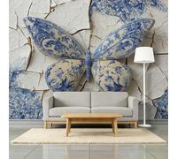 Photo Wallpaper Patterned Butterfly 400 x 280 cm Non-Woven Art Wall Mural, Cracked Wall Pattern Mural Modern Decoration Wallpaper Poster for Sofa Hotel TV Background Office