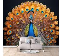 Photo Wallpaper Peacock 250x175 cm 3D Animal Chinese Style Wall Mural Non-Woven Fabric no Adhesive Backing Mural Wallpaper Easy to Install Clean for Dining Room Interiors Poster Bedroom Accessories
