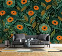 Photo Wallpaper Peacock Feather Non-Woven Matt Paste the Wall Mural | Wipeable Panoramic Mural Wallpaper Tropical Vintage Waterproof Wall Art 150x105 cm for Living Room Bedroom Kid Room K42