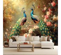 Photo Wallpaper Peacock Non-Woven 150x105cm 3D Wall Mural Eastern Zen Large Photo Wallpaper Animal Birds Decoration Poster Picture Design Modern for Bedroom Living Room Hotels
