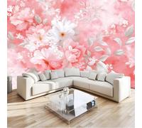 Photo Wallpaper Pink 300 x 210 cm - Retro Wall Mural Deco Premium Non-Woven Romantic Beautiful Flowers Print Wallpaper for Living Room Home Decoration Bedroom Kitchen Wall Paper