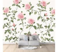 Photo Wallpaper Pink Roses 3D Effect Watercolor Wall Mural Decoration Poster Picture Modern Design 300x210 cm Murals Wall Art for Living Room Bedroom Kitchen a-8180