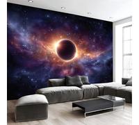 Photo Wallpaper Planet of Total Solar Eclipse 350 X 256 Cm 3D Wall Mural Non-Woven Sci-Fi Space Landscape Wall Mural Photo Wallpaper Decoration Poster for Living Room Kids Bedroom, Blue-Purple