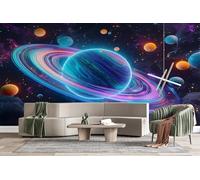 Photo Wallpaper Planets Space Wall Mural 3D Wall Mural Decoration Poster Technological Premium Non-Woven Wallpaper Wall Art for Living Room Bedroom Children's Room Office W250xH175 19yf351