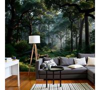 Photo Wallpaper Primeval Forest Landscape 3D Effect Panoramic Mural Sunlight Filtering Through Forest Wall Paper for Bedroom, Living Room, Restaurant, Cafe Fireplace ation, 300x210cm Forest Green