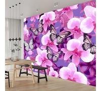 Photo Wallpaper Purple Butterfly Wall Decor, 350 x 256 cm - Premium Non-Woven 3D Art Print Kids Bedroom Home Poster Decoration Poster Picture Design - Pink Orchid