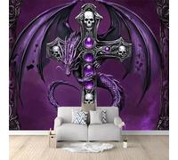 Photo Wallpaper Purple Flying Dragon Skull Cross 250x175 cm Non-Woven Wall Mural, 3D Wallpaper Roll Mural, Moderne Living Room Bedroom Art Poster Mural Wallpaper