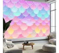 Photo Wallpaper Rainbow Mermaid Scales Non-Woven Art Print Wall Mural 200x140 cm Decoration Poster Picture Design Modern Living Room Kitchen Bedroom Wall Mural, Colorful