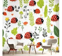 Photo Wallpaper Red Green Green Leaf Ladybug,150X105Cm Wall Large Mural Fantasy Insects Tv Artwork Background Art 3D Murals Living Room Bedroom Decoration Silk Sticker Painting