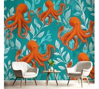 Photo Wallpaper Red Green Vine Octopus,400X280Cm Wall Large Mural Cute Creatures Tv Artwork Background Art 3D Murals Living Room Bedroom Decoration Silk Sticker Painting