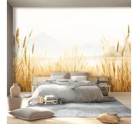 Photo Wallpaper Reed and Lake Scene Patterns 350 x 256 cm - Abstract Natural Style Wall Mural Non-Woven Murals Wall Art Fleece Beige Print Home Decoration Design for Living Room