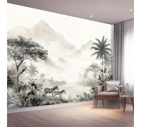 Photo Wallpaper Retro 250 x 175 cm, Wall Mural Deco Premium Non-Woven Art Print Wallpaper for Living Room Home Decoration Bedroom Kitchen Wall Paper, Gray Zebra Palm Trees