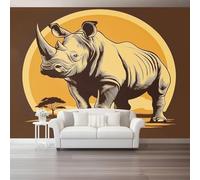 Photo Wallpaper Retro Animal Rhino Silhouette 79" x 55"/200 x 140 cm(WxH) Non-Woven Wallpaper Wall Mural, Living Room Bedroom Modern Mural Brown Wall Decoration