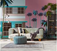 Photo wallpaper retro houses palm trees Miami blue pink 39893-1 (4,71£/1qm)