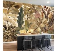 Photo Wallpaper Retro Jungle Plants Poster Non-Woven Fleece Wall Mural - Brown Panoramic Large Mural for Living Room Bedroom Kitchen Office Kids Room, 250 x 175 cm Wallpaper Wall Decor
