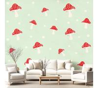 Photo Wallpaper Retro Red Mushrooms Seamless Pattern Wall Mural Cute Cartoon Whimsical Colourful Motif Decor Poster Photo Wallpaper Premium Feature Mural Living Room, Bedroom, Office Home Decoration