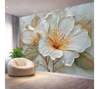 Photo Wallpaper Retro Relief Flowers Leaves Wall Murals Wallpaper, White Green Decor Wall Mural for Living Room Bedroom Children's Room Home Decoration, 350 x 256 cm