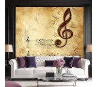 Photo Wallpaper Retro Style Wall Decor, Musical Notes Treble Clef Wall Mural, 250 x 175 cm (W x H) for Living Room Bedroom Children's Room Corridor Office
