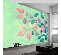 Photo Wallpaper Romantic Leaf Plants, 200 x 140 cm Mural Large TV Background, Light Green Non-Woven 3D Murals for Living Room Bedroom Decoration Poster Wall Covering