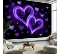 Photo Wallpaper Romanticism Purple Heart 300 x 210 cm Purple Wall Mural, Non-Woven Fleece Modern Print Murals Wall Art for Bedroom Living Room Home Decor