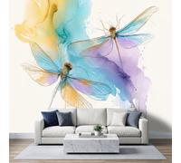 Photo Wallpaper Rustic Country Nature Art Insect Dragonfly Murals 400W x 280H cm, Aesthetic Watercolour Wallpaper Mural Wall Art - Light Blue Photo Decor for Living Room Bedroom Children's Room