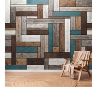 Photo Wallpaper Rustic Farmhouse 200 x 140cm, Premium Non-Woven Wall Mural | Wall Art Print for Living Room Bedroom Children's Room Corridor Office - Vintage Mosaic Wood Planks Decor Poster Picture