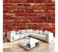Photo Wallpaper Rustic Red Brick Wall Wall Mural Non-Woven Matt | Wipeable Panoramic Mural Wallpaper Vintage Industrial Waterproof Wall Art 500x280 cm for Living Room Bedroom Kid Room N573