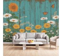 Photo Wallpaper Rustic Rural Distressed 250x175 cm, Non-Woven Art Print | Wall Mural Decoration Poster Picture Design Modern, Wood Grain Sunflower Mural for Living Room Bedroom