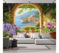 Photo Wallpaper , Rustic Village Non-Woven Mediterranean Small Town XXL Modern Yellow Wall Decoration Wall Picture For Living Room Bedroom,250cmx175cm Stickers - Frameless Painting - Poster