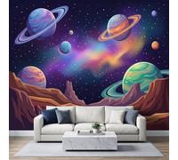 Photo Wallpaper Sci-Fi Space Fantasy Living Room 300 x 210 cm | Wallpaper Mural Fleece Purple Planet Cosmos Wall Mural Non-Woven Premium Art Print Decoration Poster Picture