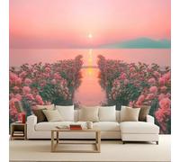 Photo Wallpaper Sea Beach Nature Scenery Flowers 400x280 cm 3D Effects Mural Non-Woven Matte Waterproof Wall Poster TV Background Decorative for Room Living Bedroom Restaurant Office Home Renovation