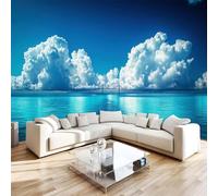 Photo Wallpaper Sea View Blue Sky White Clouds Wall Mural 3D Wall Mural Decoration Poster Landscape Premium Non-Woven Wallpaper Wall Art for Living Room Bedroom Children's Room Office W366xH254 12yf25