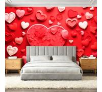 Photo Wallpaper Simple 3D Heart Shaped Pattern Wall Mural, Red Art Print Non-Woven Wallpaper Mural for Living Room Bedroom, 350 x 256 cm Large Murals Wall Decor