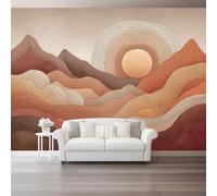 Photo Wallpaper Simplicity Mountains Lines98.4" x 68.8" Wall Mural Deco Premium Non-Woven Art Print Wallpaper for Living Room Home Decoration Bedroom Kitchen Wall Paper Brown