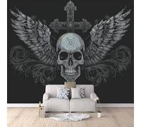 Photo Wallpaper Skull Gothic 500x280 cm 3D Wings Gothic Wall Mural Non-Woven Fabric no Adhesive Backing Mural Wallpaper Easy to Install Clean for Dining Room Interiors Poster Bedroom Accessories