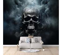 Photo Wallpaper Skull Smoke Modern 300x256 cm 3D Printed Gothic Wall Paper Non-Woven Fabric No Adhesive Backing Mural Wall Easy to Install Clean for Dining Room Interiors Poster Bedroom Accessories