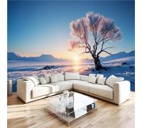 Photo Wallpaper Snow-capped Mountains Rime Ice Wall Mural 3D Wall Mural Decoration Poster A Lone Tree The Setting Sun Premium Non-Woven Wallpaper Wall Art for Living Room Bedroom Office W200xH140 11f0