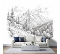 Photo Wallpaper Snow Mountain Pine Forest 500 x 280 cm Wall Mural, Classical Sketch Non-Woven Wallpaper Murals for Living Room Bedroom Kitchen Office TV Background Decor