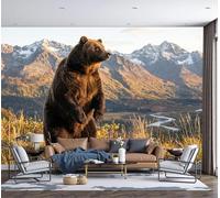 Photo Wallpaper Snow Mountain Wilderness 200x140cm 3D Effect Wall Mural Alaskan Brown Bear Silk Art Print Decoration Poster Picture Design for Living Room, Bedroom Office Wall Decor, Brownish-Yellow