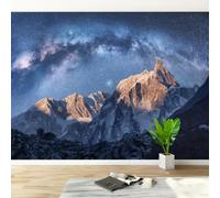 Photo Wallpaper Starry Sky Mountain Non-Woven Matt Paste the Wall Mural | Wipeable Panoramic Mural Wallpaper Alpine Landscape Waterproof Wall Art 350x256 cm for Living Room Bedroom Kid Room F144