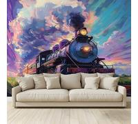 Photo Wallpaper Steam Train Tracks Poster Picture Non-Woven Mural 3D Panoramic Custom Wall Art Print Living Room Bedroom TV Backdrop Corridor Decoration 350 (W) x 256 (H) cm