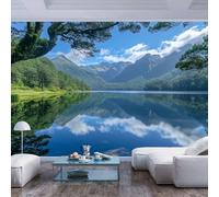 Photo Wallpaper Stickers 3D Scenic lake mountain and tree reflections Scenic lake mountain and tree reflectionsSpace Decor Paintings Wall Paper Suitable for Tv Background Wall Living Room and Bedroom