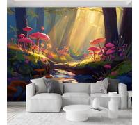 Photo Wallpaper Stream Moss Mushrooms 450 x 315 cm Non-Woven Mural, for Nursery Lounge - Fantasy Forest Wallpaper Mural Wall Pictures Decoration