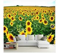 Photo Wallpaper Sunflowers 3D Effect Flower Field Wall Mural Decoration Poster Picture Modern Design 250x175 cm Murals Wall Art for Living Room Bedroom Kitchen a-6043