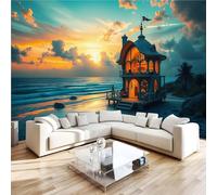Photo Wallpaper Sunset On The Beach Buildings Wall Mural 3D Wall Mural Decoration Poster Premium Non-Woven Wallpaper Wall Art for Living Room Bedroom Children's Room Office W350xH256 7yf437