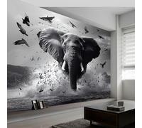 Photo Wallpaper Surreal Lake Elephant, Poster Picture Design Black and White, 350 x 256 cm (WxH) Non-Woven Premium Art Print for Living Room Bedroom & Dining Room Wall Mural,