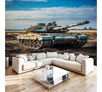 Photo Wallpaper Tank Military Wall Mural Non-Woven Matt | Wipeable Panoramic Mural Wallpaper Camouflage Vehicle Waterproof Wall Art 300x210 cm for Living Room Bedroom Kid Room N178