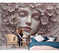 Photo Wallpaper Three-Dimensional Relief Art 200x140cm 3D Effect Wall Mural Flower Sculpture Of Young Girl Silk Premium Art Print Decoration Poster Picture Design for Living Room, Bedroom Office, Pink